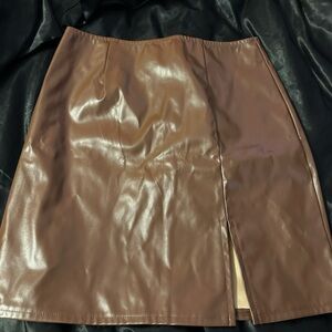 Brown Faux Leather Skirt